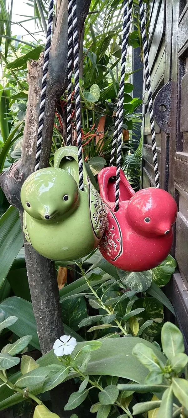 Set_of_2_Sparrow_Duo_Hanging_Planters___Red_&_Green