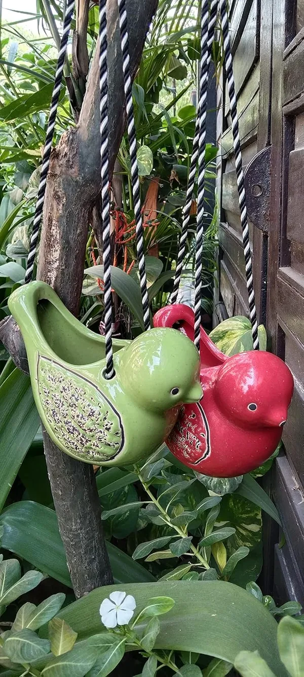 Set_of_2_Sparrow_Duo_Hanging_Planters___Red_&_Green