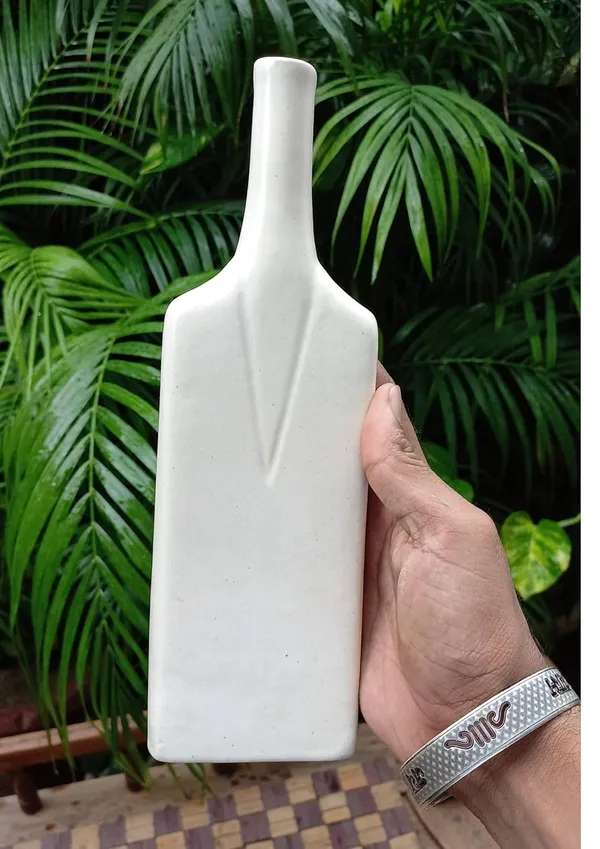 White_Planter_Vase_Cricket_Bat_Shape_Ceramic_Standing_Artificial_Plant_Container_10_inch