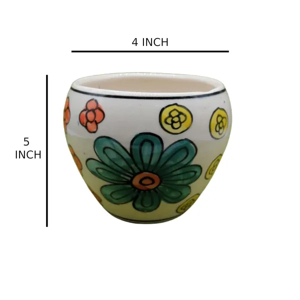 Ceramic_Planter/Pot_[White_w/Multi-Color_Flowers],_Decorative_Planter_for_Home_D_cor/Living_Room/Office/Table_Top/Dining_Area_and_Windowsill_D_cor,_5_x_4_inches