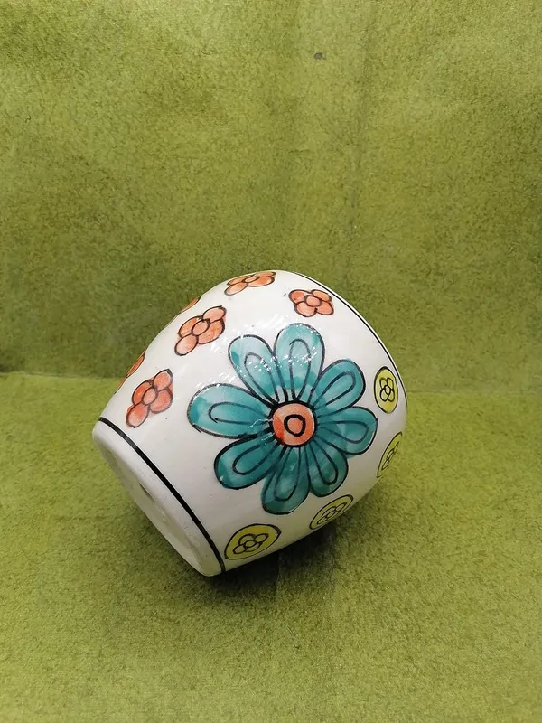 Ceramic_Planter/Pot_[White_w/Multi-Color_Flowers],_Decorative_Planter_for_Home_D_cor/Living_Room/Office/Table_Top/Dining_Area_and_Windowsill_D_cor,_5_x_4_inches