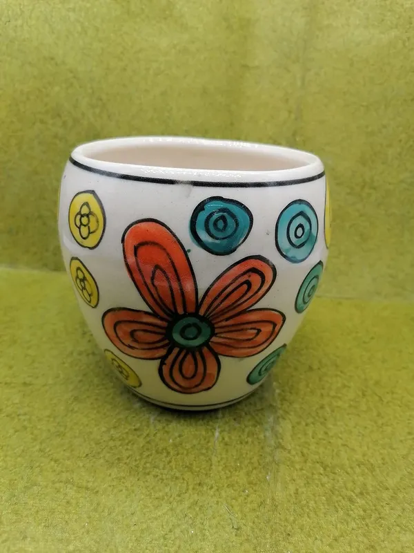 Ceramic_Planter/Pot_[White_w/Multi-Color_Flowers],_Decorative_Planter_for_Home_D_cor/Living_Room/Office/Table_Top/Dining_Area_and_Windowsill_D_cor,_5_x_4_inches