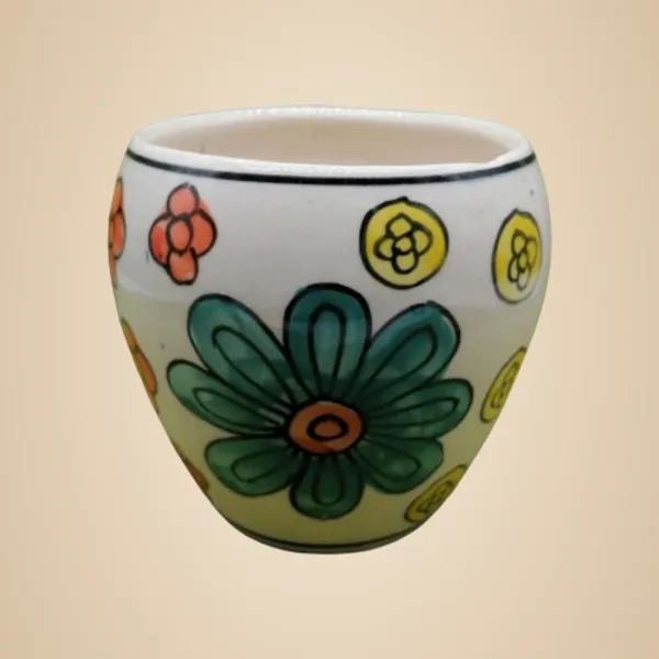 Ceramic_Planter/Pot_[White_w/Multi-Color_Flowers],_Decorative_Planter_for_Home_D_cor/Living_Room/Office/Table_Top/Dining_Area_and_Windowsill_D_cor,_5_x_4_inches
