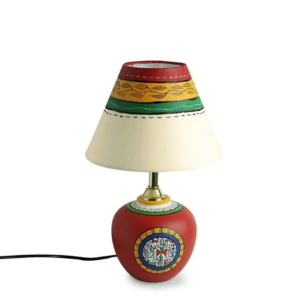 Red_Terracotta_Table_Lamp_Brass_Fitting_Handpainted_Cotton_Shade_Decorative_Corner_Lamp