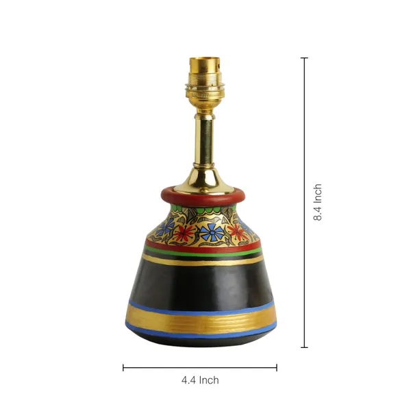 Black_And_Golden_Terracotta_Table_Lamp_Brass_Fitting_Handpainted_Cotton_Shade_Decorative_Corner_Lamp