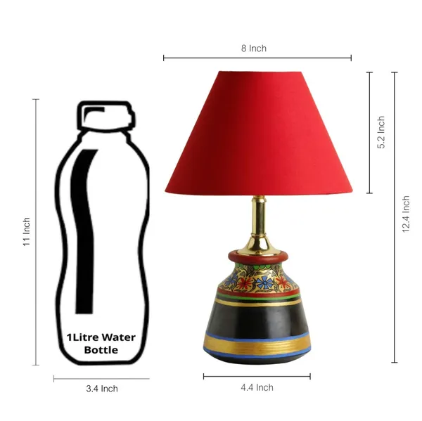 Black_And_Golden_Terracotta_Table_Lamp_Brass_Fitting_Handpainted_Cotton_Shade_Decorative_Corner_Lamp