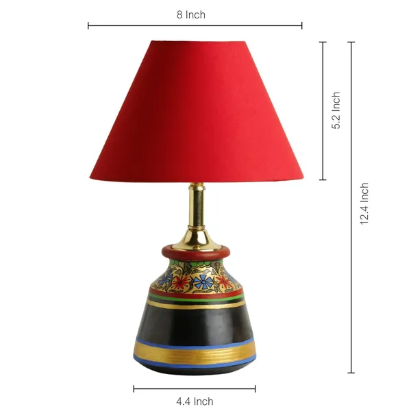 Black_And_Golden_Terracotta_Table_Lamp_Brass_Fitting_Handpainted_Cotton_Shade_Decorative_Corner_Lamp