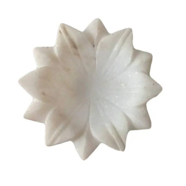 White_Marble_Lotus_Shaped_Tray_Tealight_Holder_Jewelry_Storage_Decorative_Tray_for_Home_D_cor/Office/Festival,_6_INCH