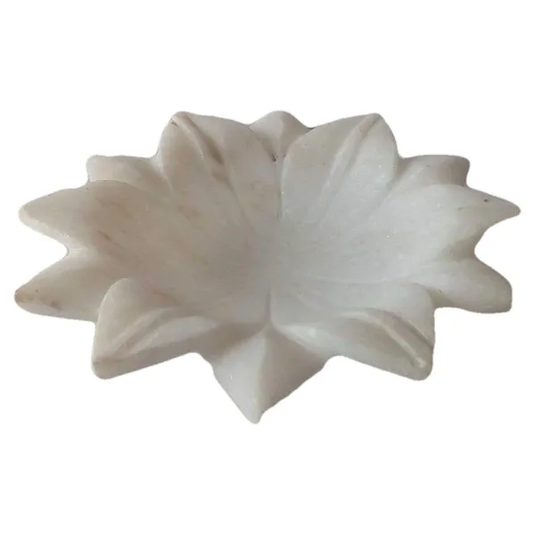 White_Marble_Lotus_Shaped_Tray_Tealight_Holder_Jewelry_Storage_Decorative_Tray_for_Home_D_cor/Office/Festival,_6_INCH