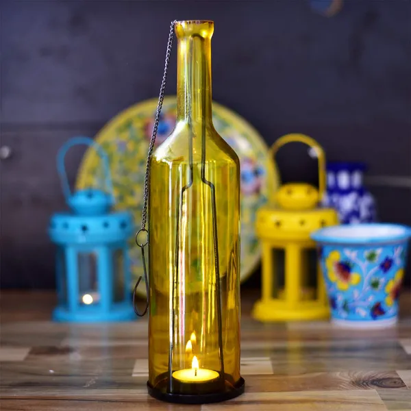 Yellow_Glass_Bottle_Recycled_Beer_Bottle_Tea_Light_Holder_12_Inch
