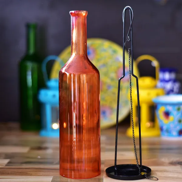 Orange_Glass_Bottle_Recycled_Beer_Bottle_Tea_Light_Holder_12_Inch