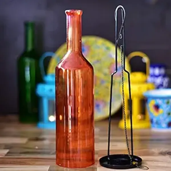 Orange_Glass_Bottle_Recycled_Beer_Bottle_Tea_Light_Holder_12_Inch