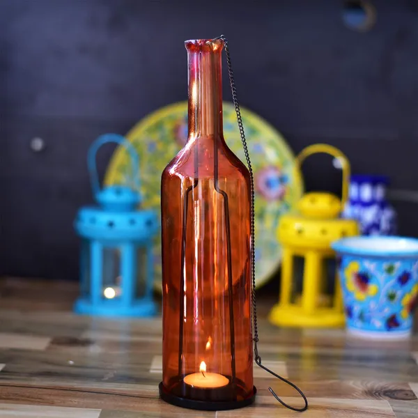 Orange_Glass_Bottle_Recycled_Beer_Bottle_Tea_Light_Holder_12_Inch
