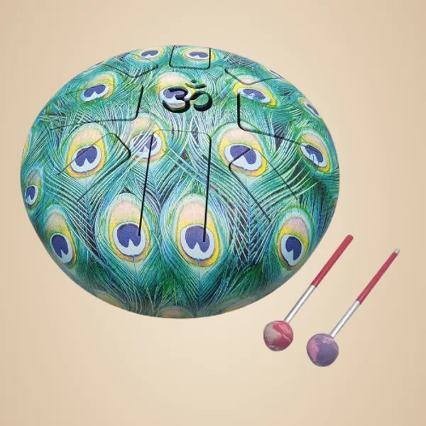 10_Inch_OM_Tongue_Drum_-_Steel_Percussion_Hangpan_Hand_Musical_Instrument_With_Bag_and_Mallets_Stick_Peacock_Green