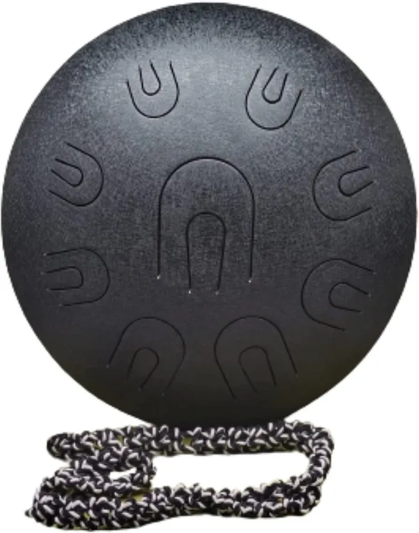 12"_Steel_Tongue_Drum_Hand_Pan_Drum_9+9_Notes_[BLACK],_Percussion_Steel_Tongues_Drum_with_Rope_Decoration_and_Sling_Bag_to_Carry_the_Drum