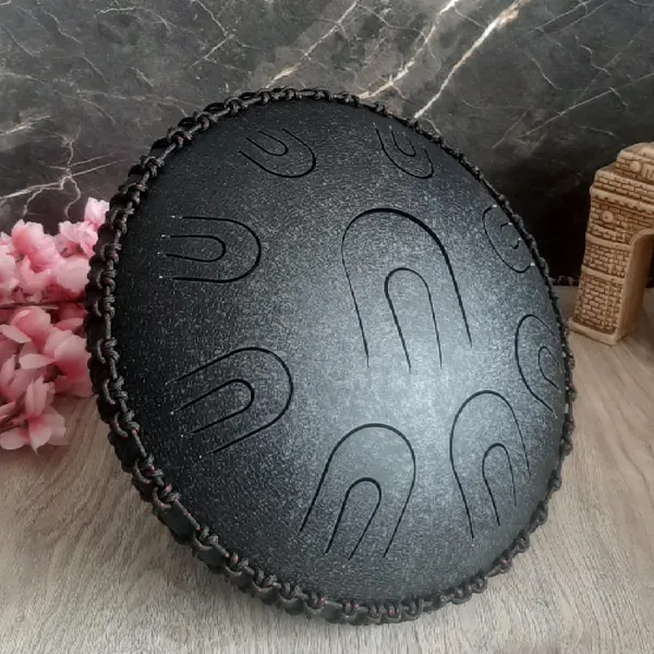 14_inch_Percussion_Steel_Tongue_Drum_Hand_Pan_Drum_w/_18_Notes_[BLACK]_with_Rope_Decoration_and_Sling_Bag
