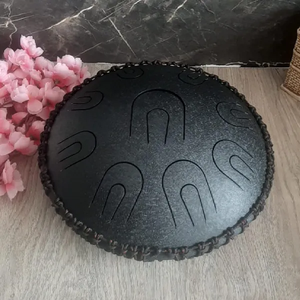 14_inch_Percussion_Steel_Tongue_Drum_Hand_Pan_Drum_w/_18_Notes_[BLACK]_with_Rope_Decoration_and_Sling_Bag