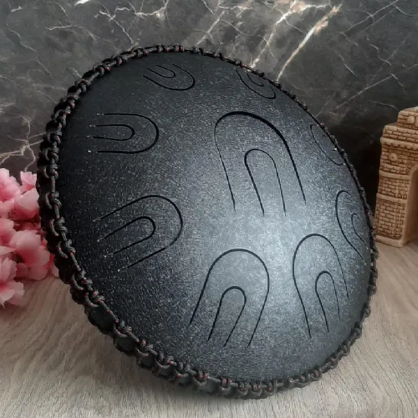 14_inch_Percussion_Steel_Tongue_Drum_Hand_Pan_Drum_w/_18_Notes_[BLACK]_with_Rope_Decoration_and_Sling_Bag