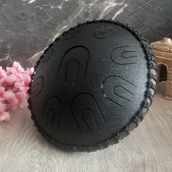 14_inch_Percussion_Steel_Tongue_Drum_Hand_Pan_Drum_w/_18_Notes_[BLACK]_with_Rope_Decoration_and_Sling_Bag