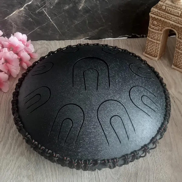 14_inch_Percussion_Steel_Tongue_Drum_Hand_Pan_Drum_w/_18_Notes_[BLACK]_with_Rope_Decoration_and_Sling_Bag