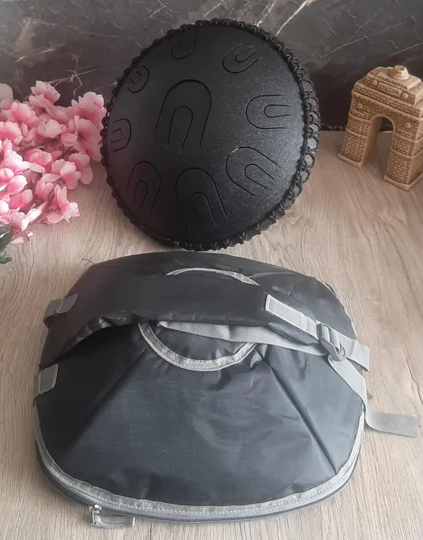 14_inch_Percussion_Steel_Tongue_Drum_Hand_Pan_Drum_w/_18_Notes_[BLACK]_with_Rope_Decoration_and_Sling_Bag