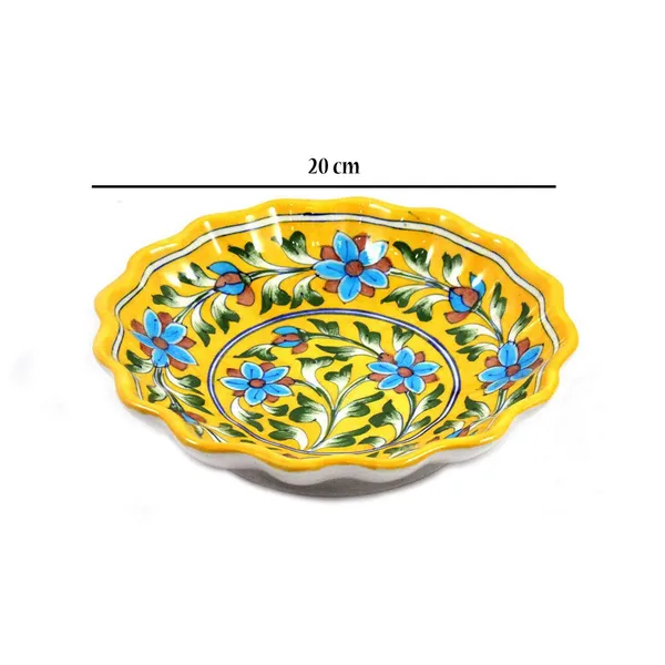 Yellow_Blue_Art_Pottery_Decorative_Serving_Plate_Center_Table_Platter_For_Sweets_Hand_Painted_Lotus_Shape_Fruits_Serving_Tray