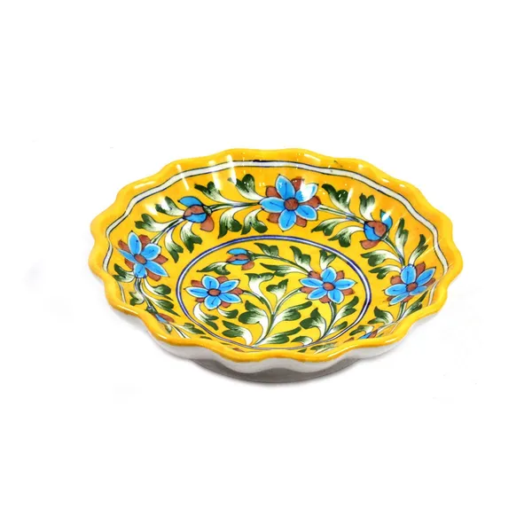 Yellow_Blue_Art_Pottery_Decorative_Serving_Plate_Center_Table_Platter_For_Sweets_Hand_Painted_Lotus_Shape_Fruits_Serving_Tray
