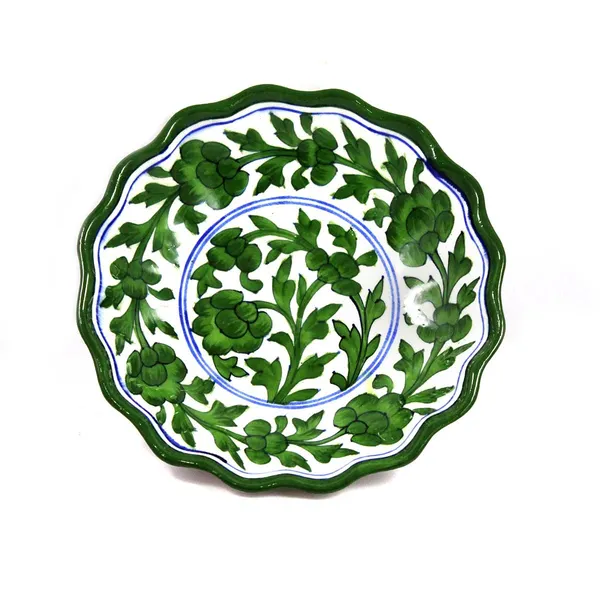 Green_Blue_Art_Pottery_Decorative_Serving_Plate_Center_Table_Platter_For_Sweets_Hand_Painted_Lotus_Shape_Fruits_Serving_Tray