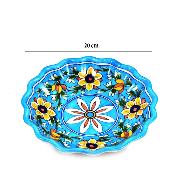 Sky_Blue_Art_Pottery_Decorative_Serving_Plate_Center_Table_Platter_For_Sweets_Hand_Painted_Lotus_Shape_Fruits_Serving_Tray