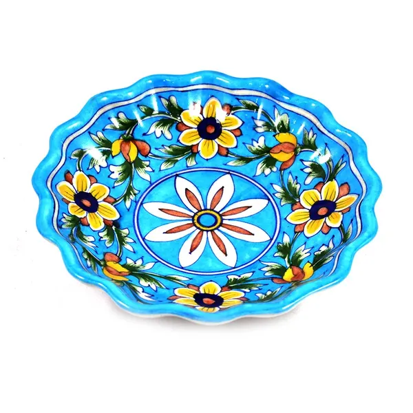 Sky_Blue_Art_Pottery_Decorative_Serving_Plate_Center_Table_Platter_For_Sweets_Hand_Painted_Lotus_Shape_Fruits_Serving_Tray