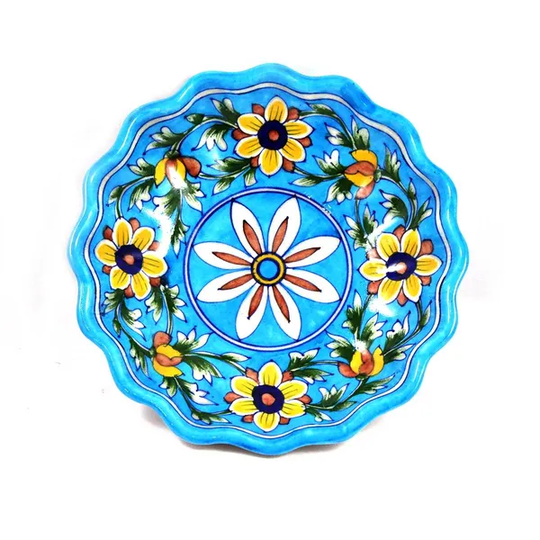Sky_Blue_Art_Pottery_Decorative_Serving_Plate_Center_Table_Platter_For_Sweets_Hand_Painted_Lotus_Shape_Fruits_Serving_Tray