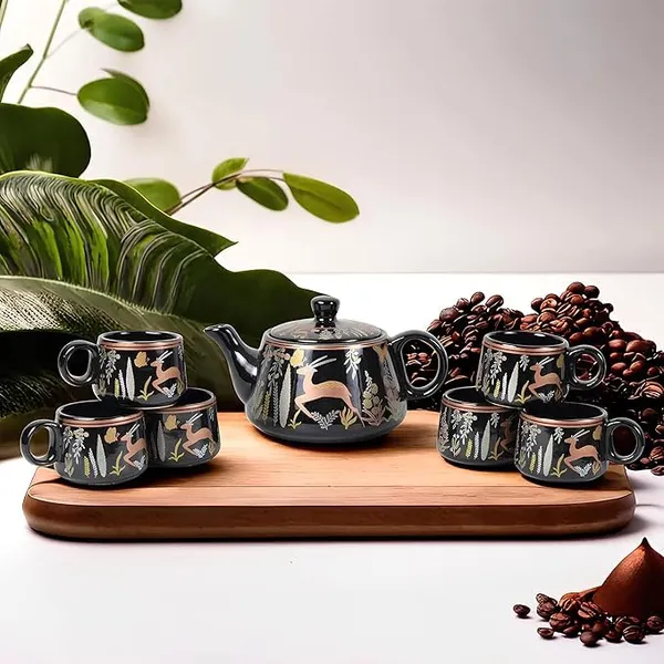 Black_Ceramic_Morning_Tea_Kettle_Set_with_6_Cups_(150ml)_and_1_Kettle_(900ml)_-_Classy_Forest_Design
