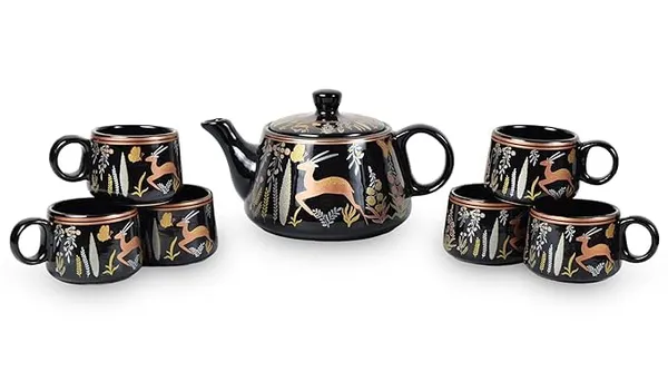 Black_Ceramic_Morning_Tea_Kettle_Set_with_6_Cups_(150ml)_and_1_Kettle_(900ml)_-_Classy_Forest_Design