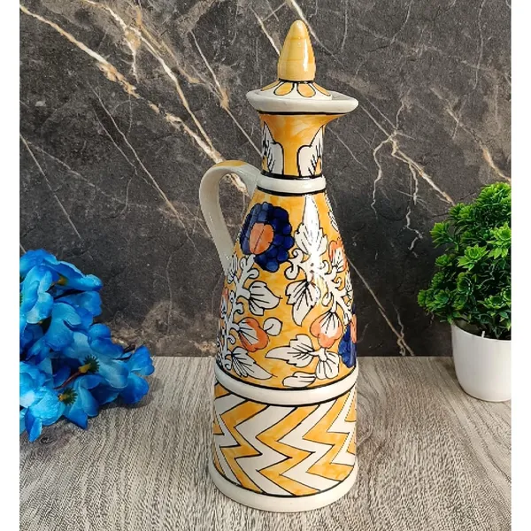 Orange_Ceramic_Storage_Bottle_Jug_Jar_Oil_Dispenser_With_Lid_Hand_Painted_Pottery_Decorative_Kitchen_Storage_750_ML