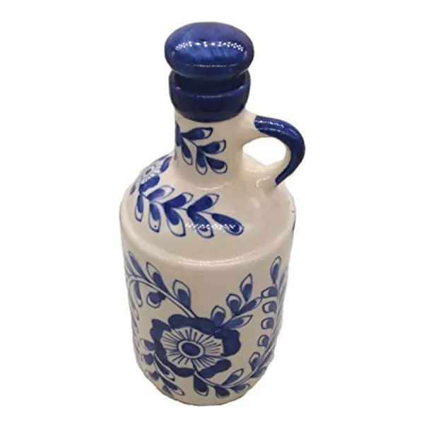 Blue_Ceramic_Multipurpose_Storage_Bottle_Jug_Jar_Oil_Dispenser_With_Lid_Hand_Painted_Floral_Design_Kitchen_Storage_750_ML