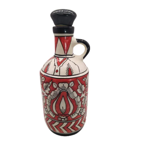 Red_Ceramic_Multipurpose_Storage_Bottle_Jug_Jar_Oil_Dispenser_With_Lid_Hand_Painted_Floral_Design_Kitchen_Storage_750_ML