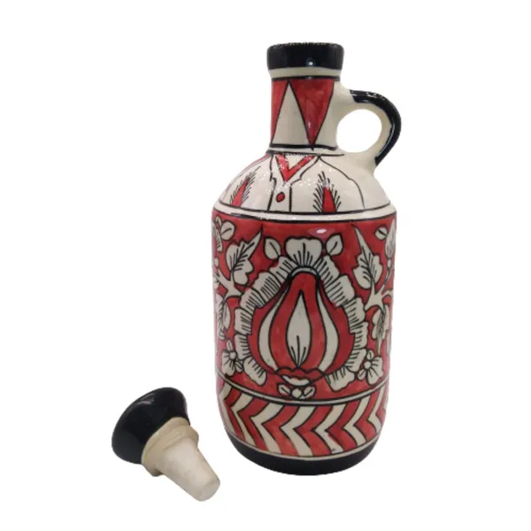 Red_Ceramic_Multipurpose_Storage_Bottle_Jug_Jar_Oil_Dispenser_With_Lid_Hand_Painted_Floral_Design_Kitchen_Storage_750_ML