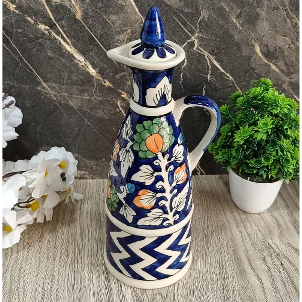 Blue_Ceramic_Storage_Bottle_Jug_Jar_Oil_Dispenser_With_Lid_Hand_Painted_Floral_Design_Decorative_Kitchen_Storage_750_ML
