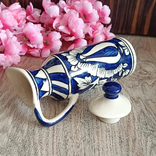 Blue_Ceramic_Storage_Bottle_Jug_Jar_Oil_Dispenser_With_Lid_Hand_Painted_Decorative_Wide_Mouth_Kitchen_Storage_500_ML