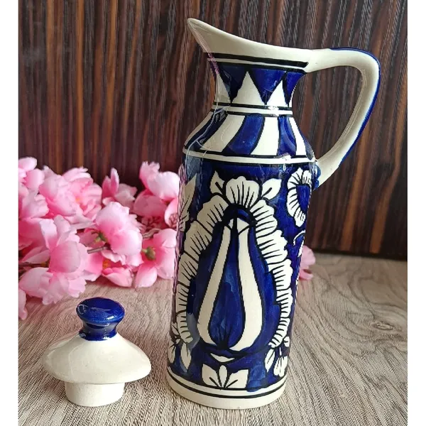 Blue_Ceramic_Storage_Bottle_Jug_Jar_Oil_Dispenser_With_Lid_Hand_Painted_Decorative_Wide_Mouth_Kitchen_Storage_500_ML