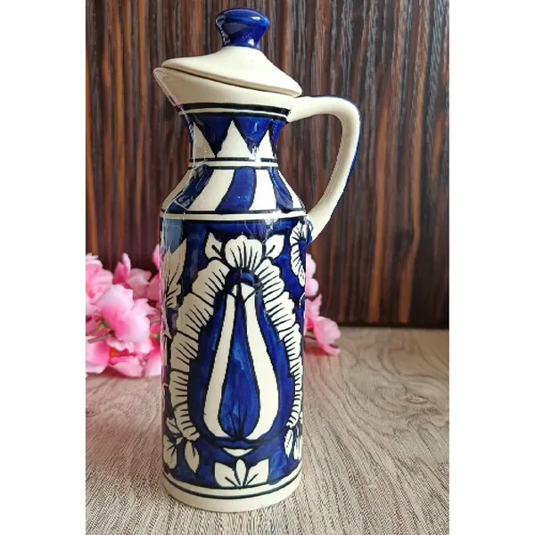 Blue_Ceramic_Storage_Bottle_Jug_Jar_Oil_Dispenser_With_Lid_Hand_Painted_Decorative_Wide_Mouth_Kitchen_Storage_500_ML
