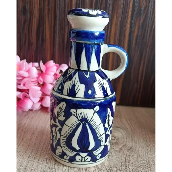 Blue_Ceramic_Storage_Bottle_Jug_Jar_Oil_Dispenser_With_Lid_Hand_Painted_Decorative_Kitchen_Storage_500_ML