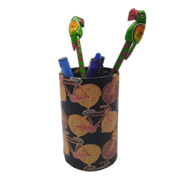 Red_Leather_Stationery_Set_Pen_Stand_Card_Holder_with_Embossed_Auto_Rickshaw_Design