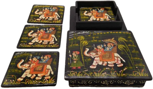 Wooden_Coaster_Set_and_Pen_Stand_Set_of_2_King_Royal_Procession_Hand_Painted