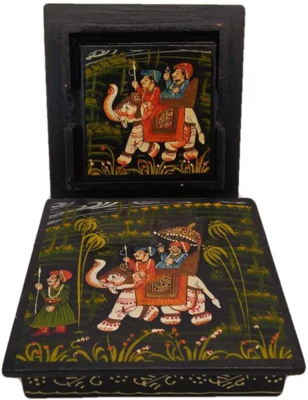 Wooden_Coaster_Set_and_Pen_Stand_Set_of_2_King_Royal_Procession_Hand_Painted