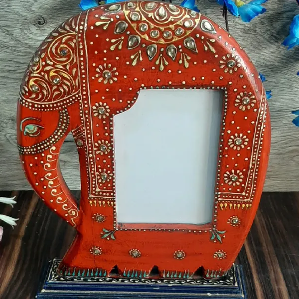Wooden_Red_Elephant_Shaped_Photo_Frame_Decorative_Table_Top_Hand_Painted_with_Embossed_Crysrtal_Work_11_x_8.5_inch