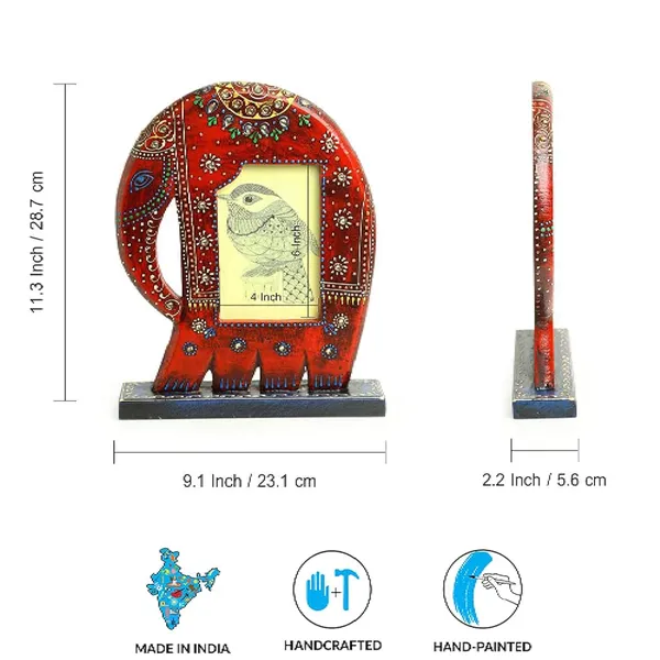 Wooden_Red_Elephant_Shaped_Photo_Frame_Decorative_Table_Top_Hand_Painted_with_Embossed_Crysrtal_Work_11_x_8.5_inch