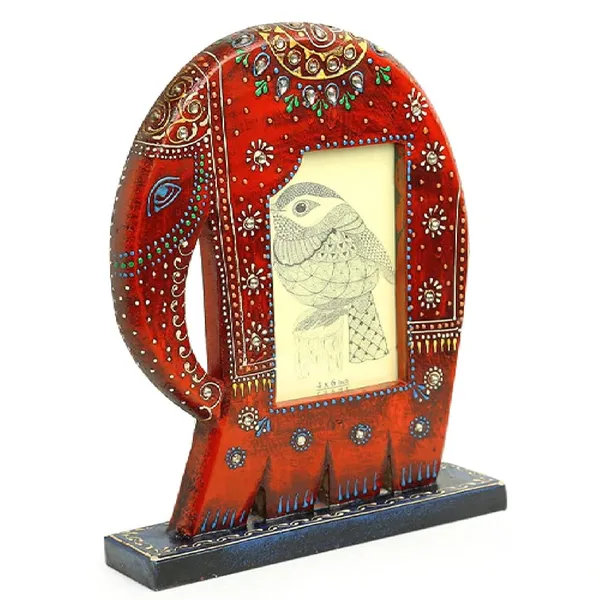 Wooden_Red_Elephant_Shaped_Photo_Frame_Decorative_Table_Top_Hand_Painted_with_Embossed_Crysrtal_Work_11_x_8.5_inch