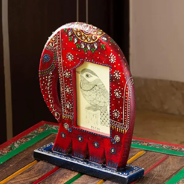 Wooden_Red_Elephant_Shaped_Photo_Frame_Decorative_Table_Top_Hand_Painted_with_Embossed_Crysrtal_Work_11_x_8.5_inch
