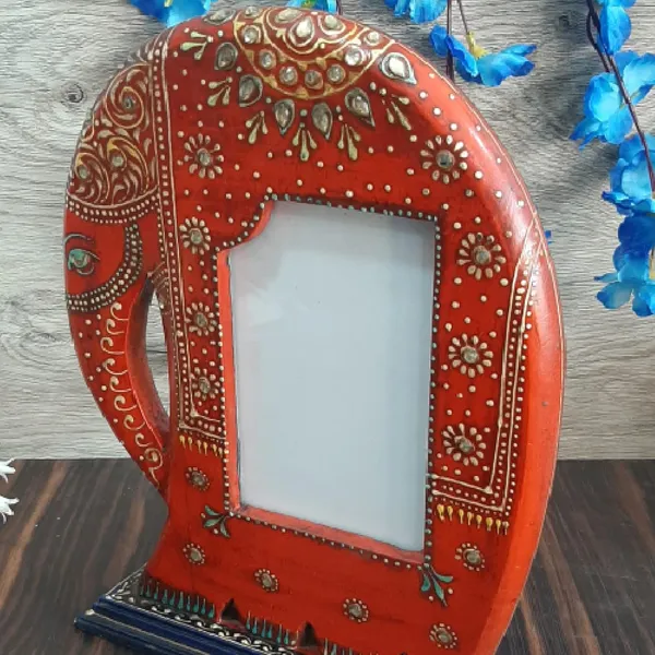 Wooden_Red_Elephant_Shaped_Photo_Frame_Decorative_Table_Top_Hand_Painted_with_Embossed_Crysrtal_Work_11_x_8.5_inch